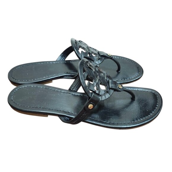 Tory Burch Black Leather Thong Sandals Women’s US 9 Designer Summer Flats - Picture 4 of 10
